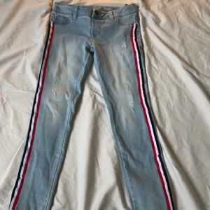 Girls Size 8 Jeans With Stripe in side and Rip